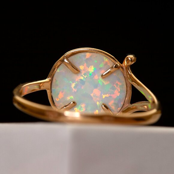 Stunning Custom Made 14K Rose Gold Opal Ring Vintage Real Gold Opal Ring Sz 6.75 - Picture 9 of 12